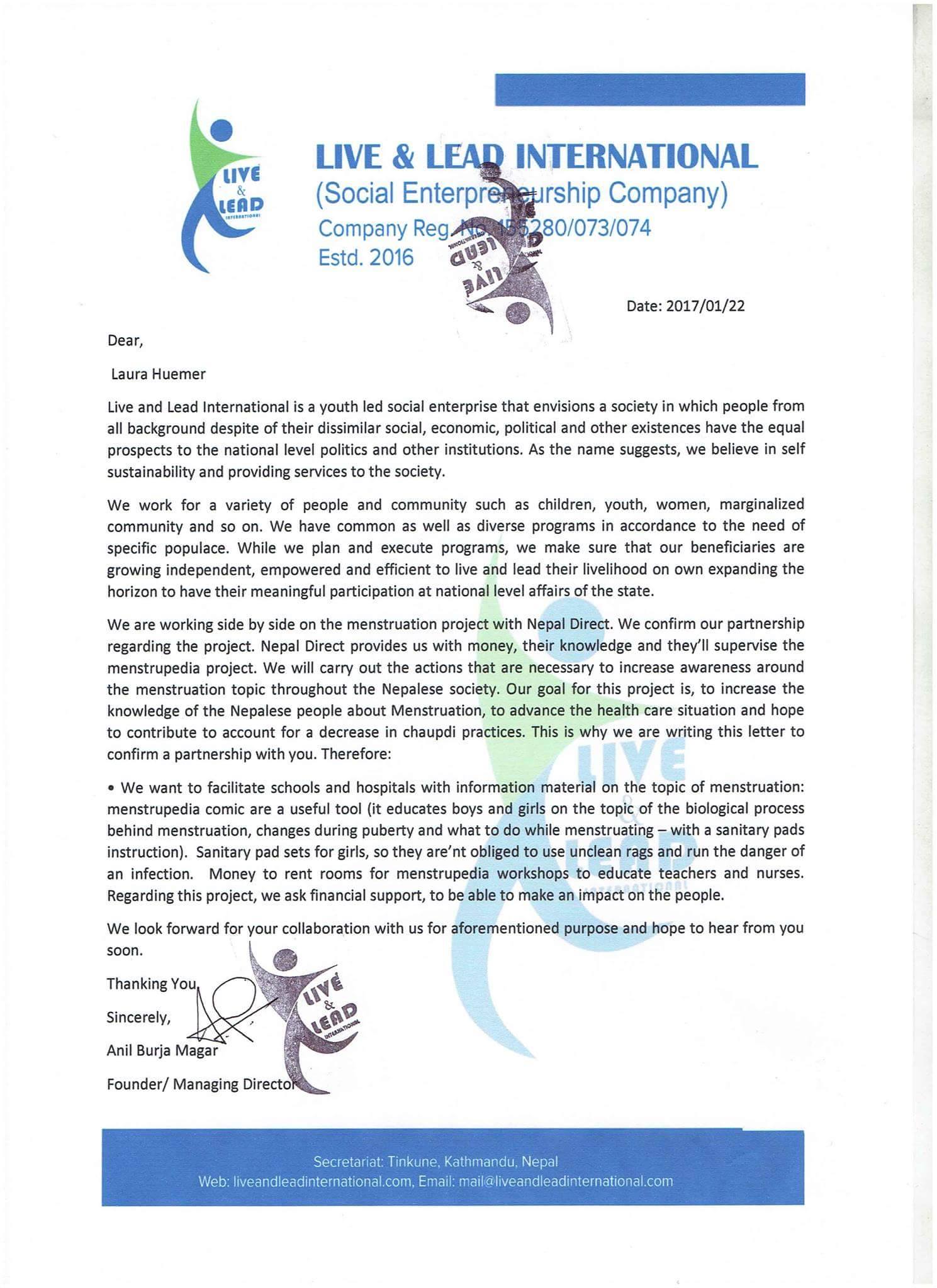 201701ProjectLetterLiveLeadInternational